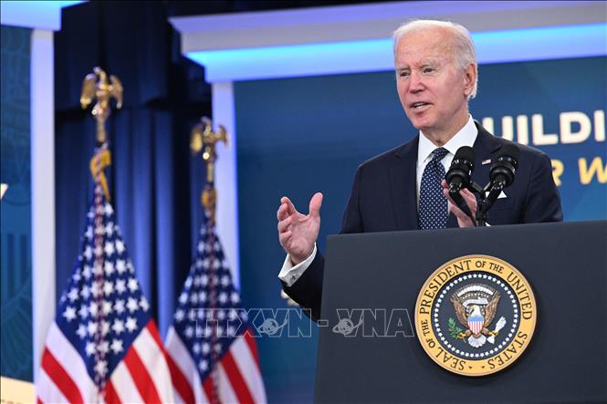 (Tư liệu) Tổng thống Mỹ Joe Biden phát biểu tại Nhà Trắng ở Washington, DC. Ảnh: AFP/ TTXVN