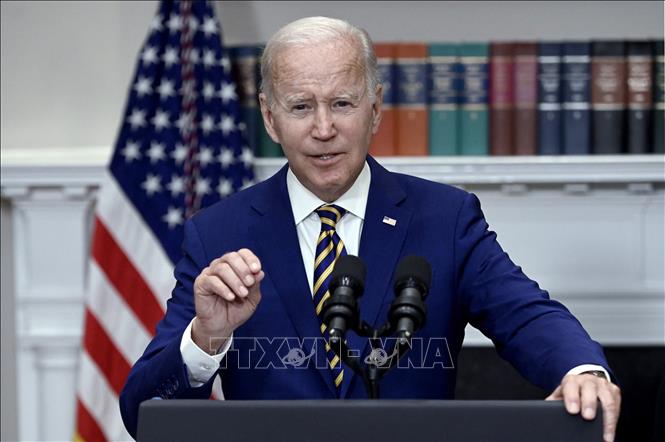 (Tư liệu) Tổng thống Mỹ Joe Biden phát biểu tại Nhà Trắng ở Washington, DC. Ảnh: AFP/ TTXVN