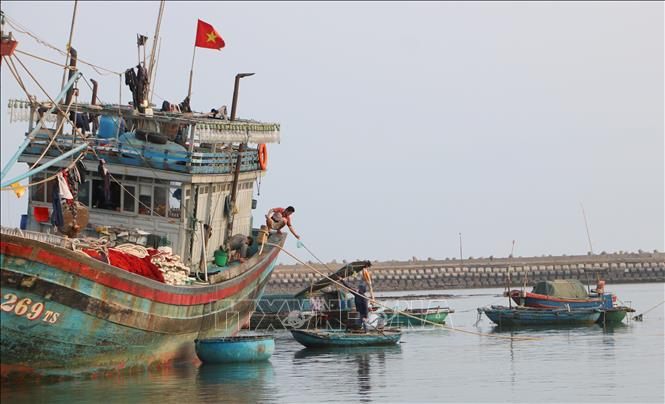 Ngư dân vào âu cảng Bạch Long Vỹ mua bán hàng hóa. Ảnh: Minh Thu- TTXVN