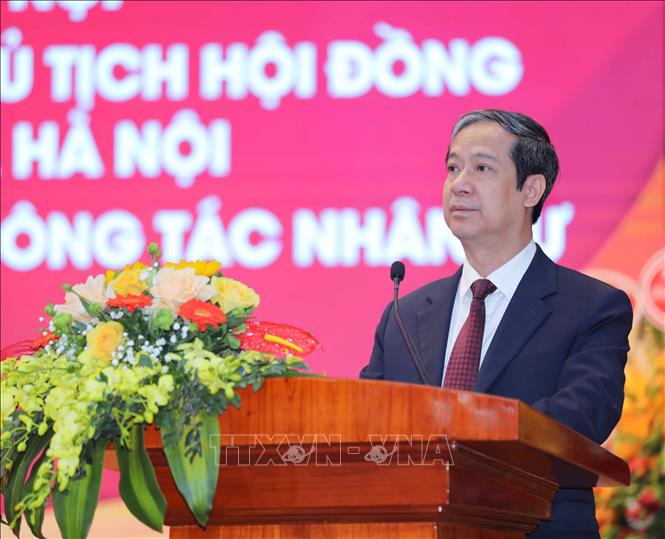 Bộ trưởng Bộ Giáo dục và Đào tạo Nguyễn Kim Sơn phát biểu chúc mừng và giao nhiệm vụ. Ảnh: Thanh Tùng - TTXVN