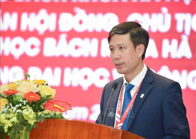 Chủ tịch Hội đồng Đại học Bách khoa Hà Nội nhiệm kỳ 2020-2025, GS.TS Lê Anh Tuấn phát biểu. Ảnh: Thanh Tùng - TTXVN