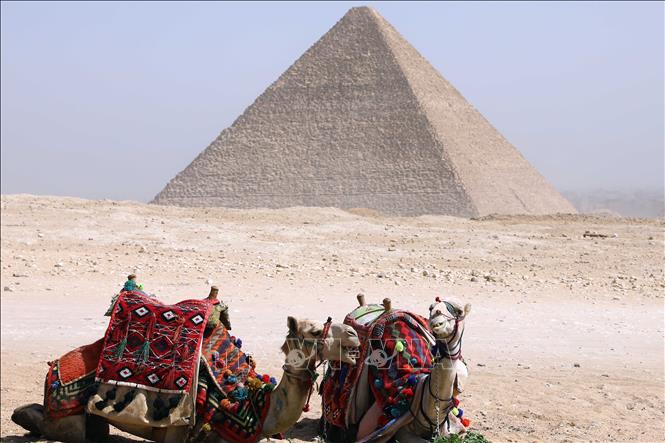 Khách du lịch tham quan Kim tự tháp Khufu ở  Giza, Ai Cập, ngày 2/3/2023. Ảnh: THX/TTXVN