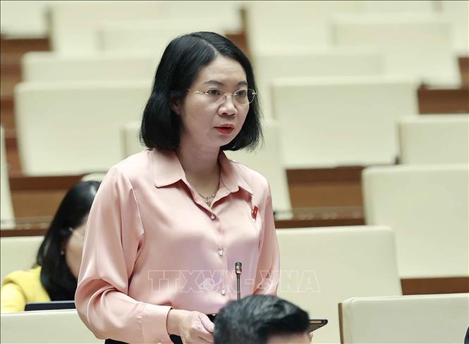 Đại biểu Quốc hội tỉnh Nam Định Mai Thị Phương Hoa đặt câu hỏi chất vấn. Ảnh: Doãn Tấn - TTXVN
