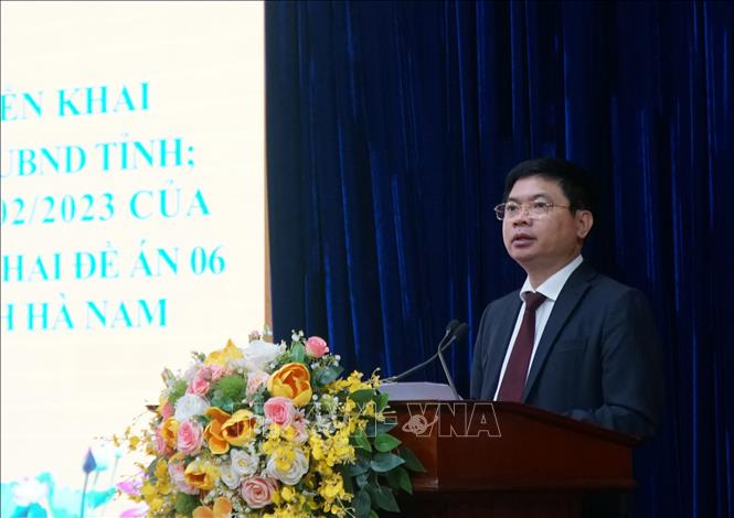 Chủ tịch UBND tỉnh Hà Nam Trương Quốc Huy phát biểu. Ảnh: Thanh Tuấn - TTXVN