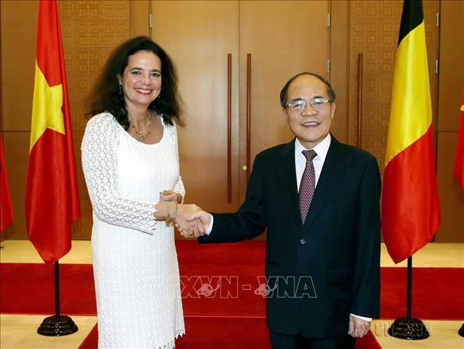 Chủ tịch Quốc hội Nguyễn Sinh Hùng đón và hội đàm với bà Christine Defraigne, Chủ tịch Thượng viện Vương quốc Bỉ thăm chính thức Việt Nam (Hà Nội, 3/11/2015). Ảnh: Nhan Sáng-TTXVN