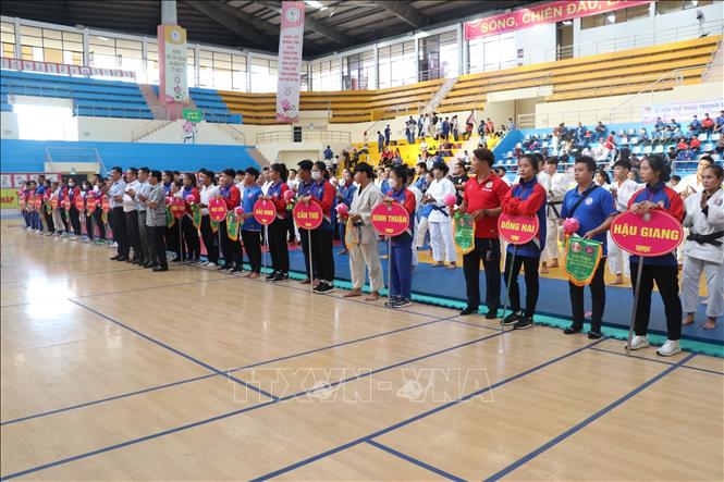 Các đội tham dự Giải vô địch các Câu lạc bộ Judo quốc gia năm 2023. Ảnh: Nguyễn Văn Trí – TTXVN