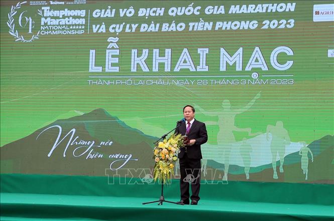  Phó Chủ tịch UBND tỉnh Lai Châu Tống Thanh Hải phát biểu chào mừng tại lễ khai mạc. Ảnh: Quý Trung – TTXVN