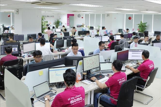 MoMo staff working in the office. VNA Photo: Tiến Lực
