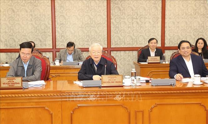 Party General Secretary Nguyen Phu Trong speaks at the meeting. VNA Photo: Trí Dũng 