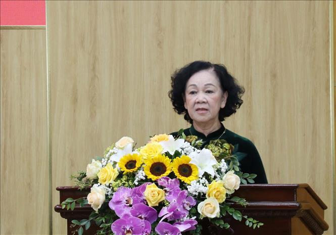 Trong ảnh: Đồng chí Trương Thị Mai, Ủy viên Bộ Chính trị, Thường trực Ban Bí thư, Trưởng Ban Tổ chức Trung ương, phát biểu chỉ đạo tại Hội nghị. Ảnh: Đức Phương - TTXVN