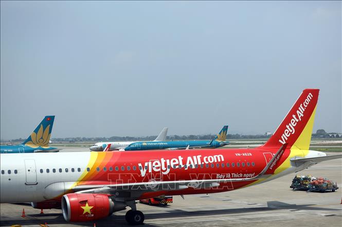 Vietjet’s plane at Noi Bai International Airport in Hanoi. VNA Photo:Huy Hùng