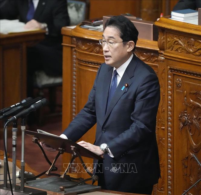 Thủ tướng Nhật Bản Fumio Kishida phát biểu tại phiên họp của Hạ viện ở Tokyo. Ảnh: Kyodo/TTXVN