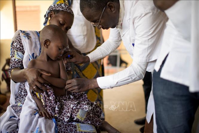 Bác sĩ thăm khám cho một em nhỏ bị suy dinh dưỡng tại Timbuktu, Mali. Ảnh: AFP/TTXVN