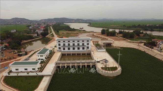 Trạm bơm tiêu cống Chản thuộc xã Yên Sơn, huyện Lục Nam có tổng mức đầu tư 474 tỷ đồng, có tổng công suất là 350.000 m3/h (dự kiến đưa vào sử dụng tháng 8/2023). Ảnh: Vũ Sinh - TTXVN