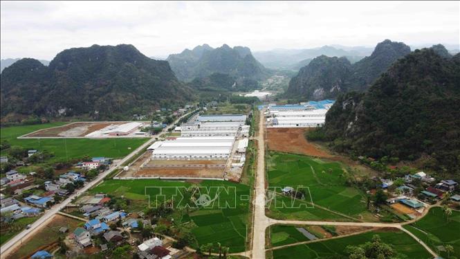 Cụm công nghiệp Phúc Ứng thuộc huyện Sơn Dương có tổng diện tích hơn 35ha, đến nay đã thu hút được 11 dự án vào hoạt động sản xuất, đạt tỷ lệ lấp đầy khoảng hơn 50%. Ảnh: Vũ Sinh - TTXVN