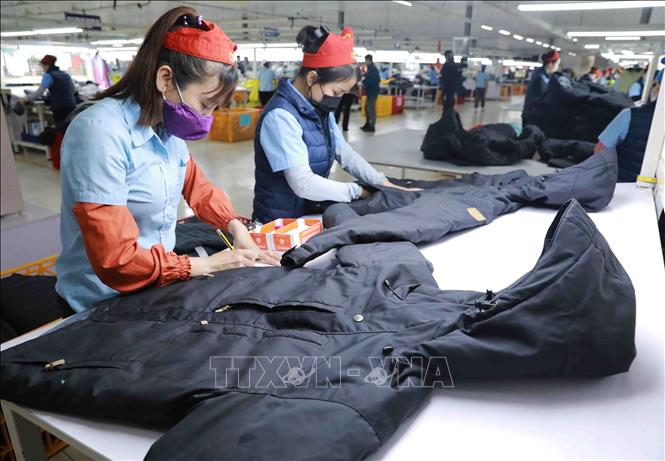 May gia công hàng may mặc xuất khẩu của Công ty TNHH MSA-YB ở KCN Long Bình An (tỉnh Tuyên Quang). Ảnh: Vũ Sinh - TTXVN
