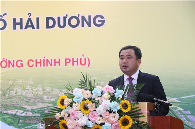 Trong ảnh: Ủy viên Trung ương Đảng, Bí thư Tỉnh ủy Hải Dương Trần Đức Thắng phát biểu tại hội nghị. Ảnh: Mạnh Tú - TTXVN
