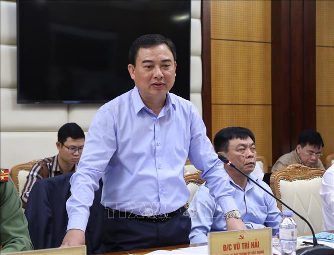 Trong ảnh: Bí thư Thành ủy thành phố Bắc Giang Vũ Trí Hải phát biểu tại Hội nghị. Ảnh: Danh Lam-TTXVN