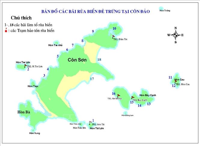 The map of the park's beaches that are nesting places for turtles. Photo by courtesy/VNA