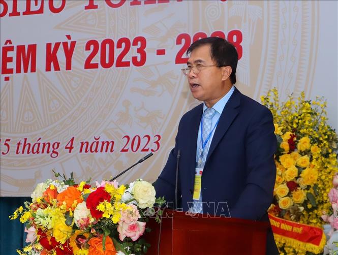 Ông Lê Quang Hùng, Chủ tịch Hội hữu nghị Việt Nam Slovakia lần thứ IV, nhiệm kỳ 2023 - 2028 phát biểu. Ảnh: Nguyễn Thùy Dương - TTXVN phát