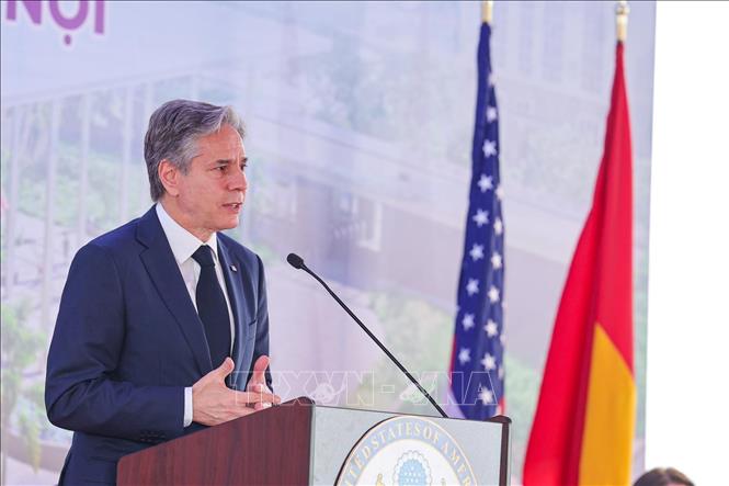 US Secretary of State Antony Blinken speaks at the ground-breaking ceremony. VNA Photo: Lê Minh Sơn 