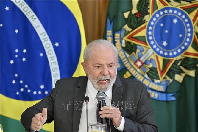 Tổng thống Brazil Luiz Inacio Lula da Silva tại cuộc họp báo ở Brasilia. Ảnh: AFP/TTXVN