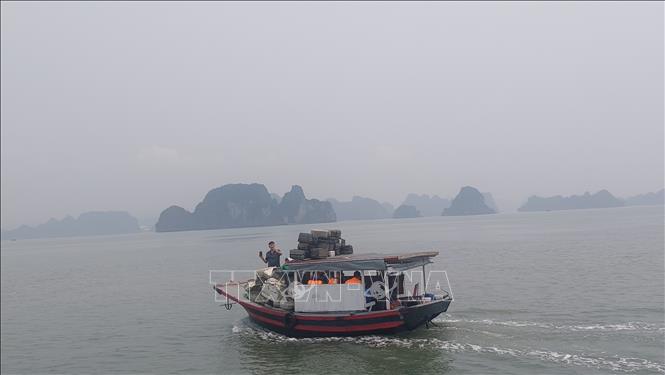 Trong ảnh: Tỉnh Quảng Ninh đặt mục tiêu hoàn thành thu dọn rác từ hoạt động nuôi trồng trái phép trên vịnh Hạ Long trước ngày 28/4. Ảnh: Thanh Vân-TTXVN