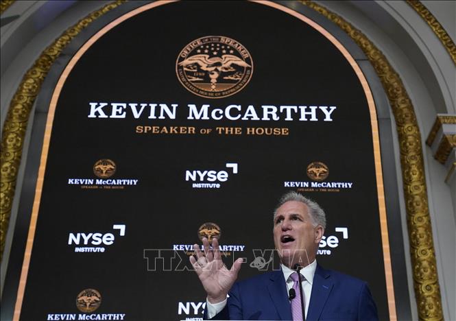 Chủ tịch Hạ viện Mỹ Kevin McCarthy phát biểu tại New York, ngày 11/4/2023. Ảnh: AFP/ TTXVN