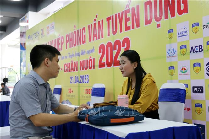 Trong ảnh: Sinh viên tìm kiếm việc làm tại 