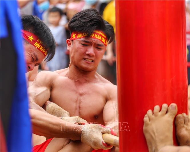 Sự cố gắng, quyết liệt mỗi hiệp kéo thể hiện rõ nét trên từng người tham gia kéo. Ảnh: Tuấn Đức - TTXVN