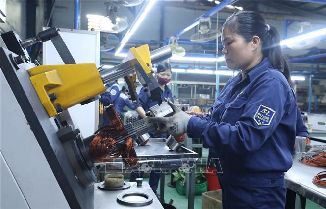 Trong ảnh: Sản xuất máy bơm nước tại Công ty TNHH Bảo Long. Ảnh: Anh Tuấn – TTXVN 