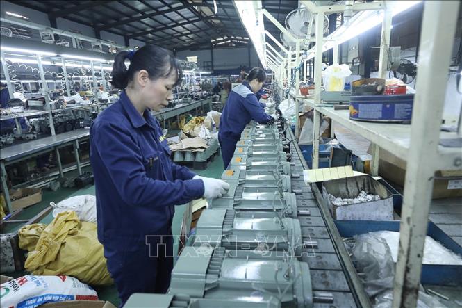 Trong ảnh: Sản xuất máy bơm nước tại Công ty TNHH Bảo Long. Ảnh: Anh Tuấn – TTXVN 