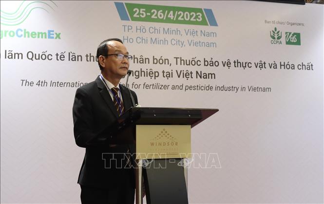 Trong ảnh: Ông Lê Văn Thiệt, Phó Cục trưởng Cục Bảo vệ thực vật, Bộ Nông nghiệp và Phát triển nông thôn, phát biểu tại lễ khai mạc AgroChemEx Vietnam 2023. Ảnh: Xuân Anh -TTXVN
