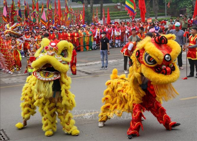 Màn múa lân của các đội tại buổi lễ. Ảnh: Tuấn Đức - TTXVN