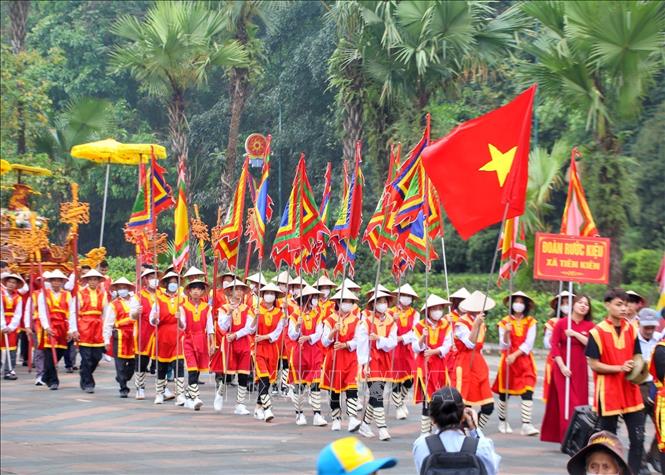 Đoàn rước kiệu xã Tiên Kiên, huyện Lâm Thao. Ảnh: Tuấn Đức - TTXVN