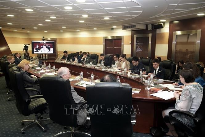 Hội thảo “Các diễn biến trên Biển Đông: Nhận định của Nga và Việt Nam” giữa Trung tâm ASEAN, MGIMO và Học viện Ngoại giao Việt Nam. Ảnh: Quang Vinh - Pv TTXVN tại LB Nga