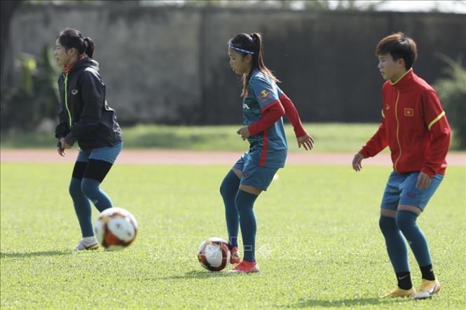 Huỳnh Như là cái tên được chú ý nhất sau khi trở về từ Bồ Đào Nha và tiền đạo mang áo số 9 cũng đặt quyết tâm rất cao ở SEA Games lần này. Ảnh: Minh Quyết - TTXVN