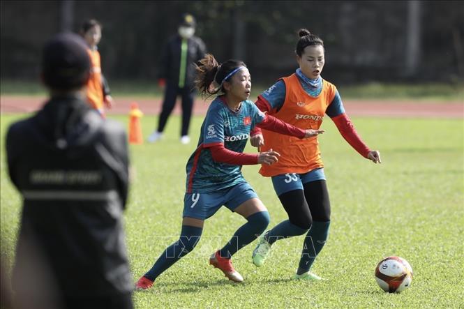 Huỳnh Như là cái tên được chú ý nhất sau khi trở về từ Bồ Đào Nha và tiền đạo mang áo số 9 cũng đặt quyết tâm rất cao ở SEA Games lần này. Ảnh: Minh Quyết - TTXVN