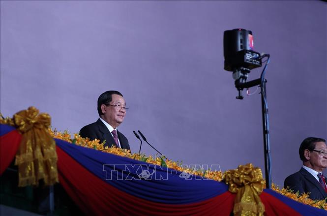 Thủ tướng Chính phủ Vương quốc Campuchia Samdech Techo Hun Sen tuyên bố khai mạc SEA Games 32. Ảnh: Hoàng Linh - TTXVN