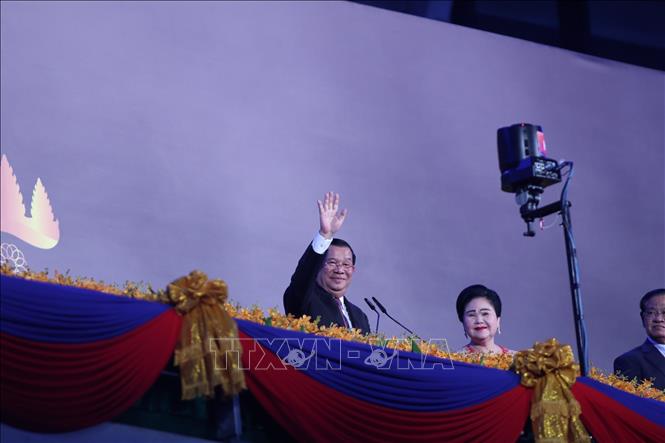 Thủ tướng Chính phủ Vương quốc Campuchia Samdech Techo Hun Sen tại Lễ khai mạc SEA Games 32. Ảnh: Hoàng Linh - TTXVN
