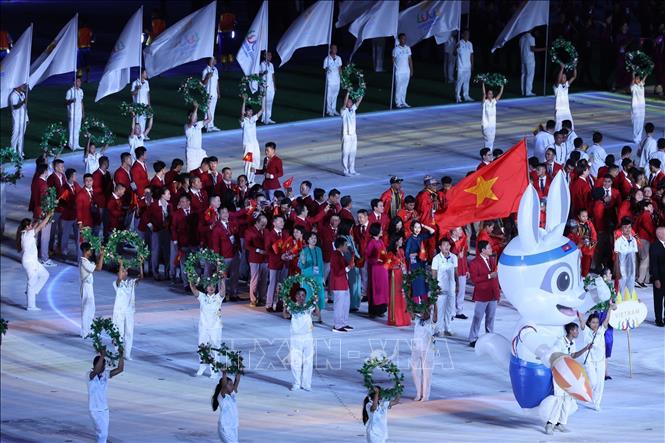 The Vietnamese team parade on the SEA Games 32 opening ceremony. VNA Photo