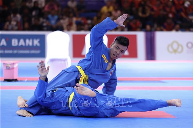 Đội tuyển Vovinam Việt Nam giành HCB ở nội dung Đòn chân tấn công nam với thành tích 267 điểm. Ảnh: Minh Quyết - TTXVN