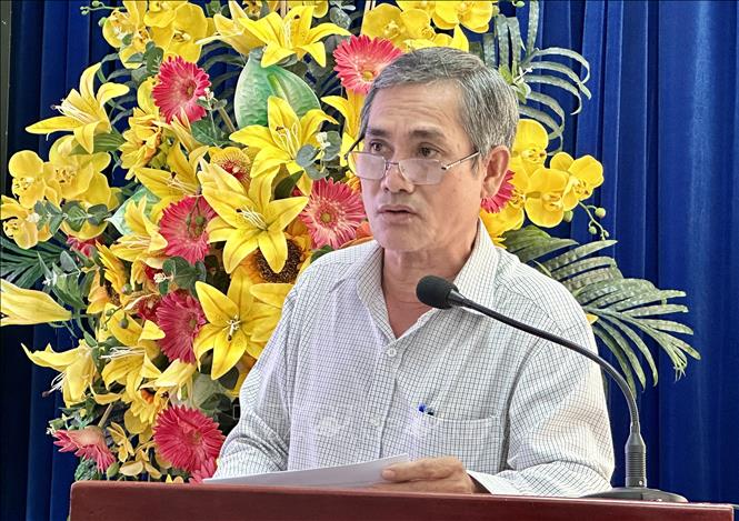 Trong ảnh: Ông Lê Nhất Linh, Phó Chi cục trưởng Chi cục An toàn vệ sinh thực phẩm tỉnh An Giang báo cáo công tác triển khai “Tháng hành động vì an toàn thực phẩm” năm 2023. Ảnh: Thanh Sang - TTXVN