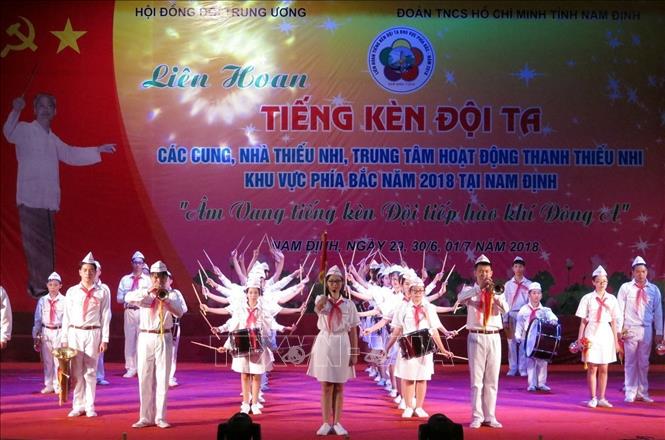 Một tiết mục dự thi của đội Thanh Hóa tại Liên hoan “Tiếng kèn đội ta” khu vực phía Bắc năm 2018. Ảnh: Văn Đạt - TTXVN