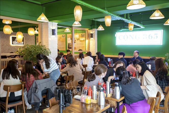 Trong ảnh: Phong cách bài trí bắt mắt, thân thiện và đậm chất Việt luôn là điểm nhấn của các nhà hàng ẩm thực Việt Nam tại Hàn Quốc. Ảnh: Anh Nguyên-PV TTXVN tại Hàn Quốc.