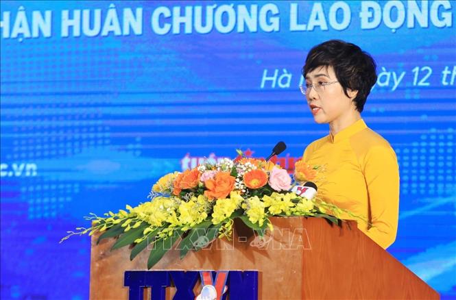 Tổng biên tập Báo Tin tức Ninh Hồng Nga phát biểu. Ảnh: Tuấn Anh - TTXVN