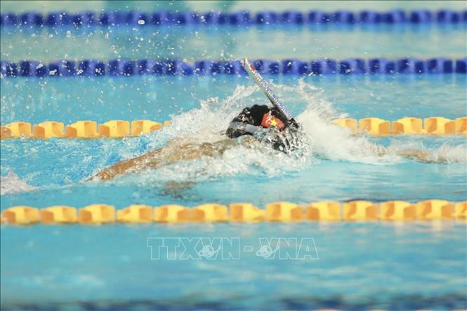 VĐV Vũ Đặng Nhật Nam giành HCV môn Lặn ở nội dung Vòi hơi chân vịt đôi 200m nam với thành tích 1 phút 38 giây 32. Ảnh: TTXVN