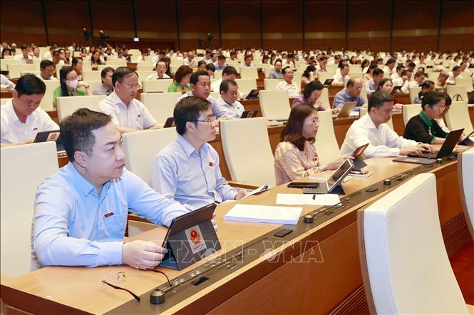 Đoàn đại biểu Quốc hội tỉnh Nghệ An dự phiên họp. Ảnh: Doãn Tấn - TTXVN