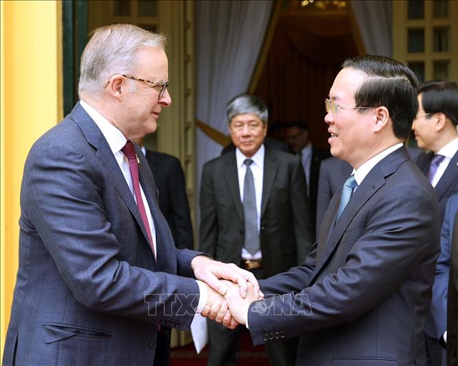 President Vo Van Thuong receives Australian Prime Minister Anthony Albanese in Hanoi on June 4. VNA Photo: Thống Nhất