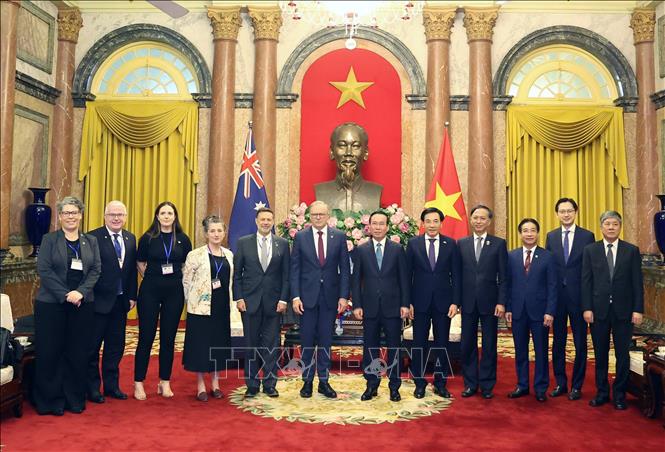 President Vo Van Thuong receives Australian Prime Minister Anthony Albanese in Hanoi on June 4. VNA Photo: Thống Nhất